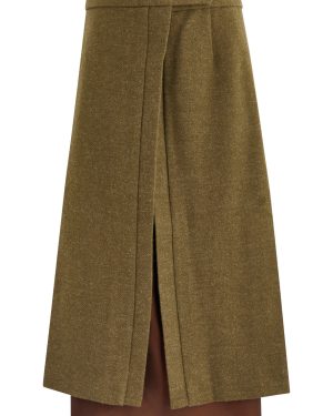 Bettter Layered Wrap-effect Wool Midi Skirt - Khaki - XS (UK6 /xs)