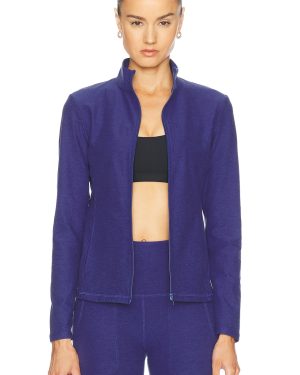 Beyond Yoga Spacedye On The Go Mock Neck Jacket in Eternal Blue Heather - Blue. Size L (also in S, XS).
