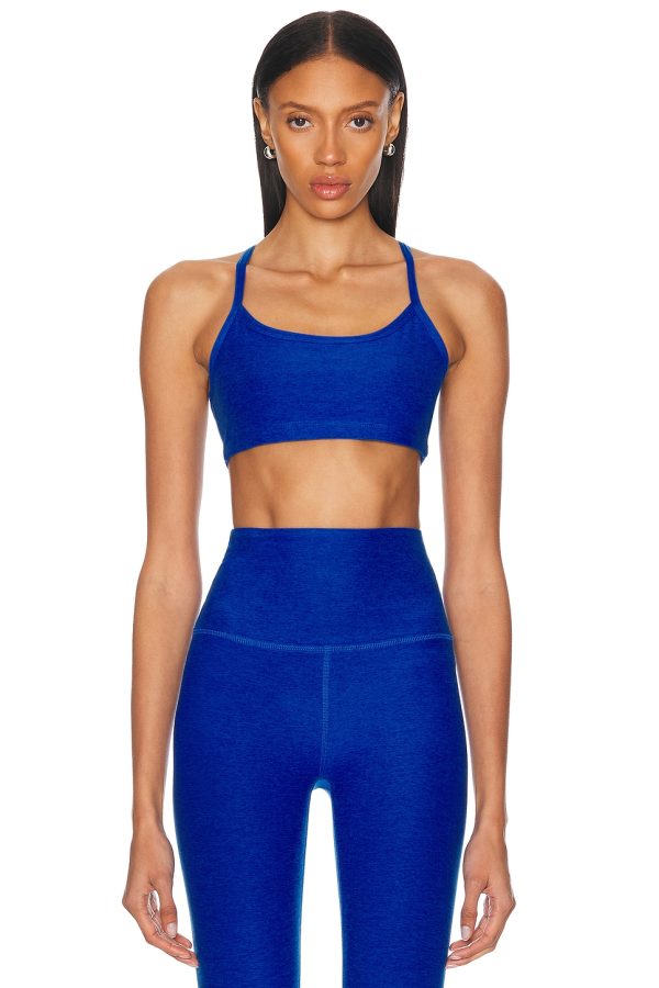 Beyond Yoga Spacedye Slim Racerback Bra in Court Blue Heather - Royal. Size L (also in M, S, XS).