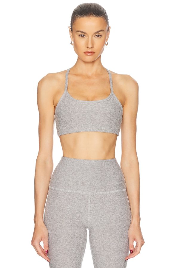 Beyond Yoga Spacedye Slim Racerback Bra in Silver Mist - Light Grey. Size L (also in M, XL).