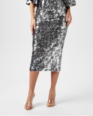 Biba Biba Sequin Midi Skirt - Silver