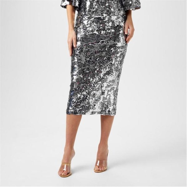 Biba Biba Sequin Midi Skirt - Silver