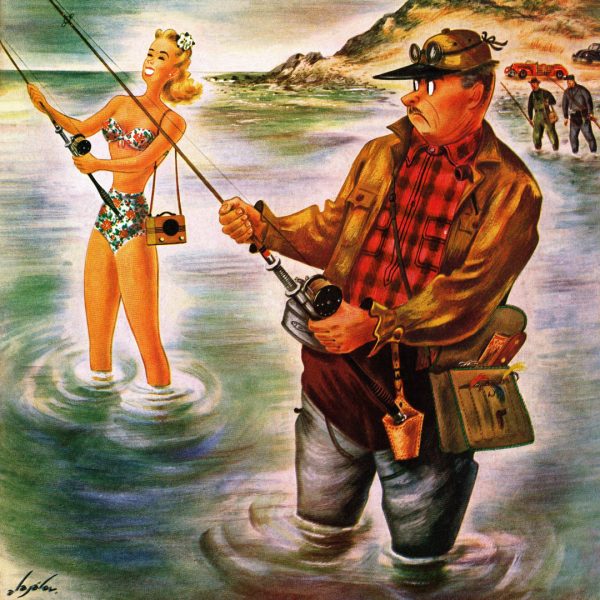 Bikini Fishing Framed Painting Print