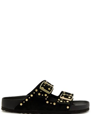 Birkenstock Arizona Studded Suede Sliders - Black - 38 (IT38/ UK5)