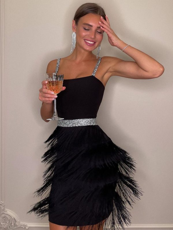 Birthday Party Dress V-Neck Sleeveless Cocktail Mini Dresses With Fringe