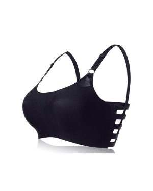 (Black, 2XL) Ice Silk Seamless Strappy Back Padded Sports Bra