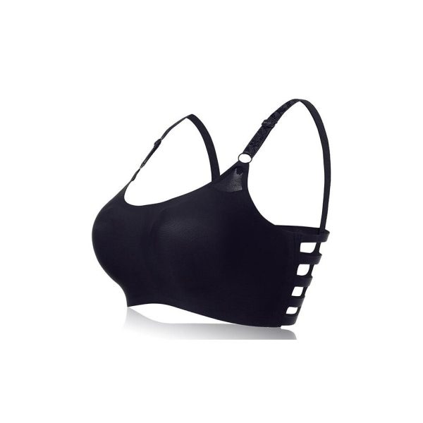 (Black, 2XL) Ice Silk Seamless Strappy Back Padded Sports Bra