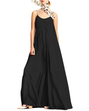 (Black, 2XL) Womens Casual Sleeveless Solid Summer Long Maxi Dress