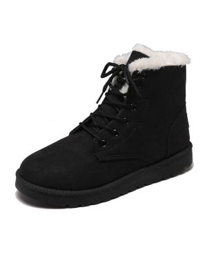 (Black, 38) Women Plus Size Lace Up Suede Ankle Fur Snow Boots