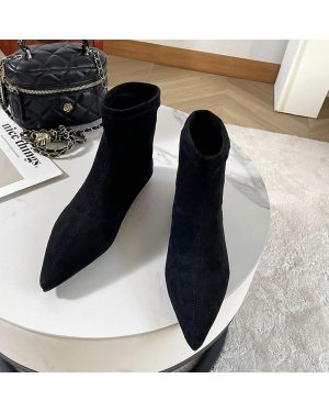(Black, 41) Stylish And Black Brown Suede Sock Boots For Women With Comfortable Flat Sole And Pointed Toe Design