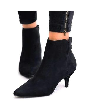(Black, 41) Women Zip Ankle Booties Low Kitten Heel Pointed Toe Shoes