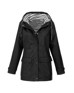 (Black, 5XL) Women's Waterproof Raincoat Ladies Outdoor Wind Rain Forest Jacket Coat Rainy