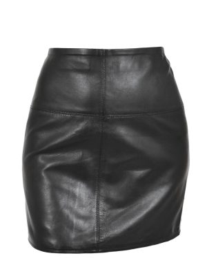 (Black, 8) Womens Leather Mini Skirt Ivy Black