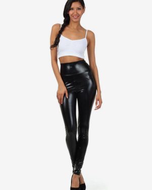 Black Adults Leggings Shiny Metallic Skinny Pants for Women