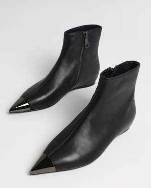 Black Ankle Boots Pointy Toe Flat Booties For Women 2025