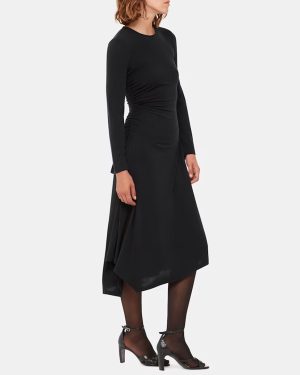 Black Asymmetric Jersey Midi Dress