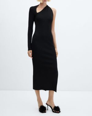 Black Asymmetrical Side Split Dress