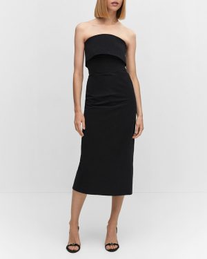 Black Bandeau Foldover Midi Dress