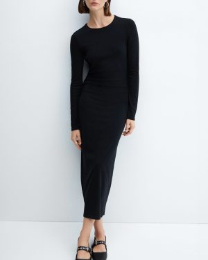 Black Bodycon Ruched Maxi Dress