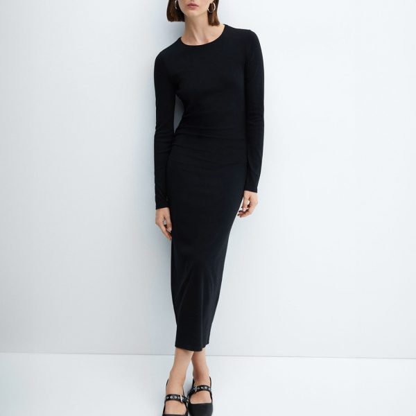 Black Bodycon Ruched Maxi Dress