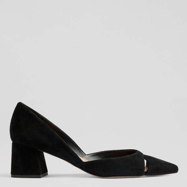 Black Cecile Suede Cut Out Court Shoes