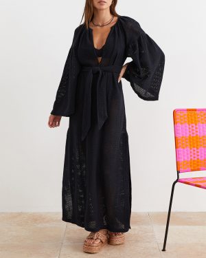 Black Citrine Net Maxi Smock Dress