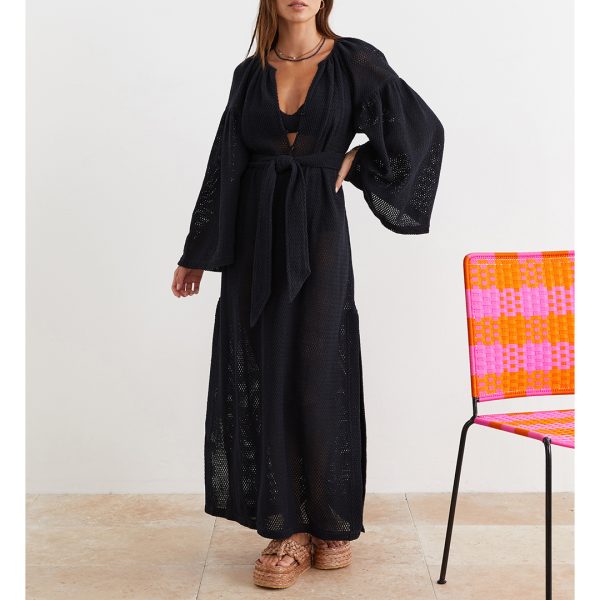 Black Citrine Net Maxi Smock Dress