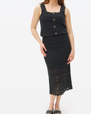 Black Crochet Co-ord Midi Skirt