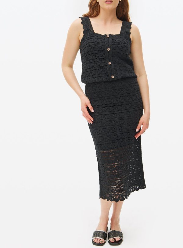 Black Crochet Co-ord Midi Skirt