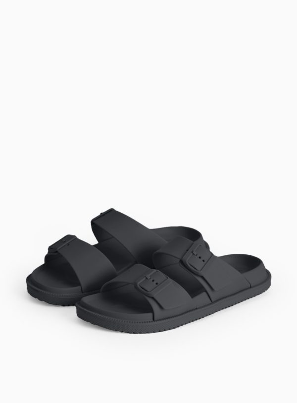 Black Double Buckle Sliders