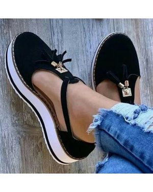 (Black, EU40) Women Tassel Round Toe Shoes Casual Flats T-Strap Sandals Gladiator Comfort