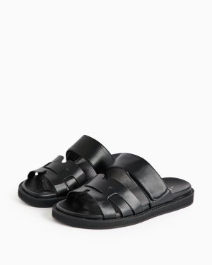 Black Faux Leather Gladiator Strap Sandals