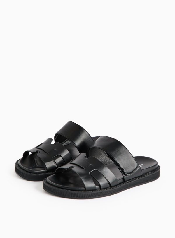Black Faux Leather Gladiator Strap Sandals