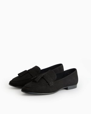Black Faux Suede Tassel Loafers