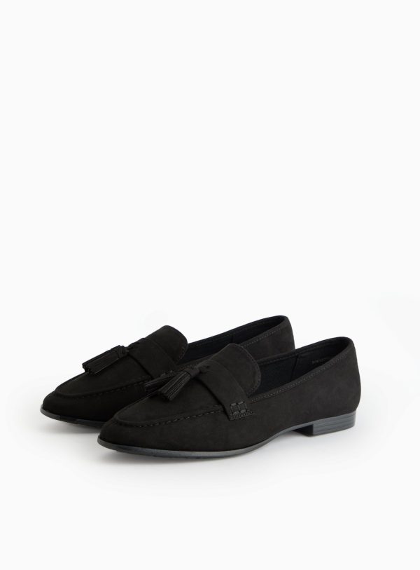Black Faux Suede Tassel Loafers