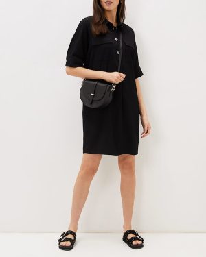 Black Faye Textured Tunic Mini Dress