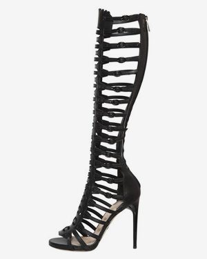 Black Gladiator Sandals High Heel Open Toe Buckle Detail Sandal Shoes
