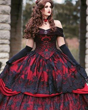 Black Gothic Wedding Dresses A-Line Sleeveless Lace Floor-Length Bridal Dress Free Customization