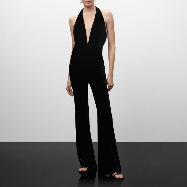 Black Halter-Neck Silk Blend Jumpsuit