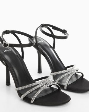 Black Heeled Rhinestone Strappy Sandals