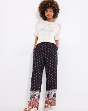 Black JOE BROWNS Elephant Print Wide-Leg Trousers