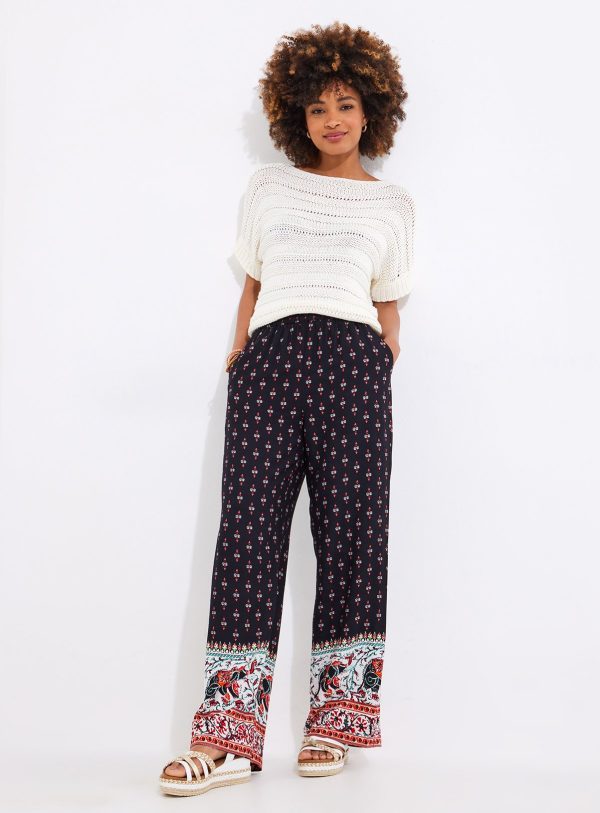 Black JOE BROWNS Elephant Print Wide-Leg Trousers