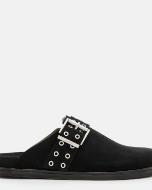Black Juno Studded Leather Mules