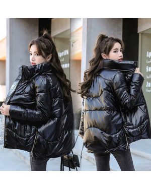 (Black, L) 2022 New Winter Jacket Women Parkas Glossy Warm Thicken Coat Female Cotton Padded Parka Waterproof Outwear Loose Snow Jacket