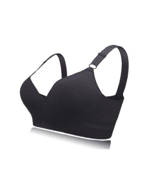 (Black, L) Push Up Wireless Deep V Sports Yoga Bra Tops
