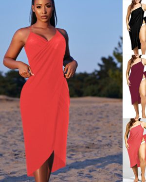 (Black, L) UK Women Bikini Cover Up Swim Beachwear Long Maxi Wrap Sarong Beach Dress Plus