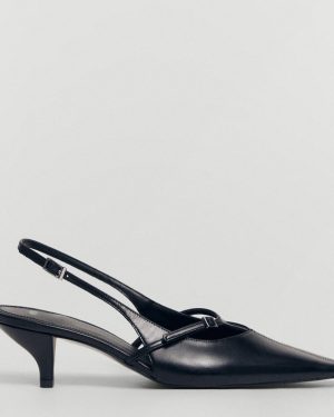 Black Leather Slingback Kitten Heels