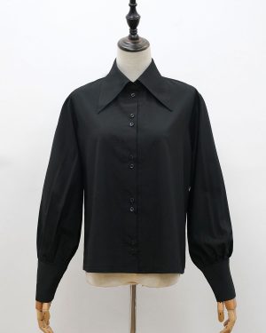 Black Lolita Blouses Polyester Turnover Collar Long Sleeves Top Classic Lolita Shirt