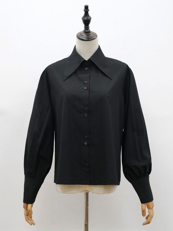 Black Lolita Blouses Polyester Turnover Collar Long Sleeves Top Classic Lolita Shirt