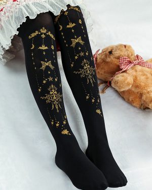 Black Lolita Tights Halloween Demon Cross Gilding Velvet Lolita Stocking